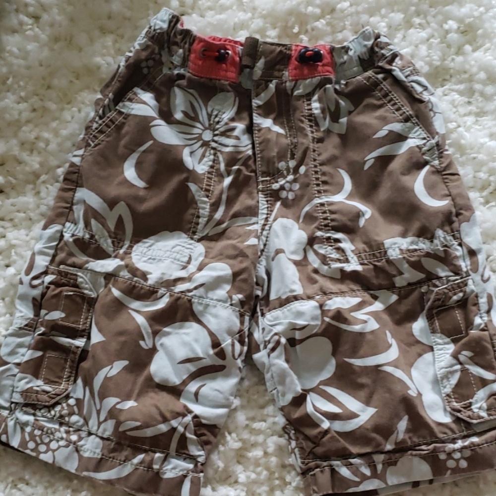 Mini boden brown blue floral shorts boys 3 4